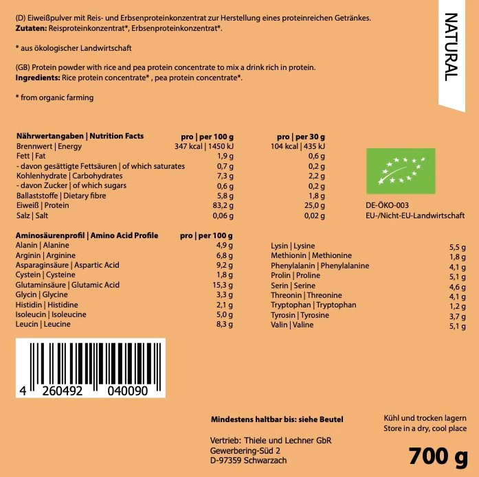 BIO ORGAINIC Vegánsky proteín - natural 700g