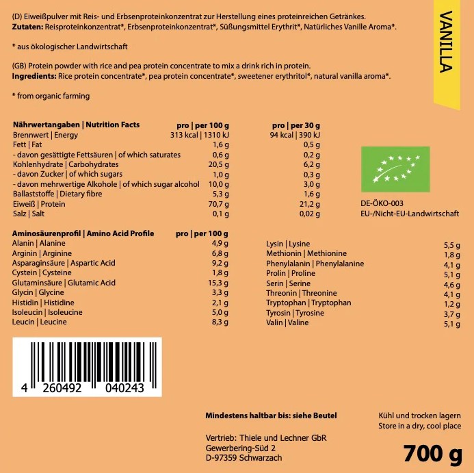 BIO ORGAINIC Vegánsky proteín - vanilka 700g