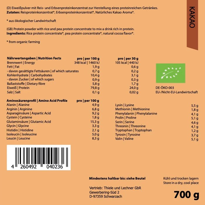 BIO ORGAINIC Vegánsky proteín - kakao 700g